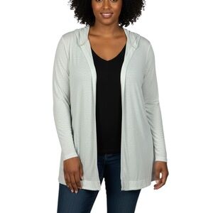 Sigrid Olsen Linen Blend Open Front Hooded Cardigan 1X White Coastal Grandma